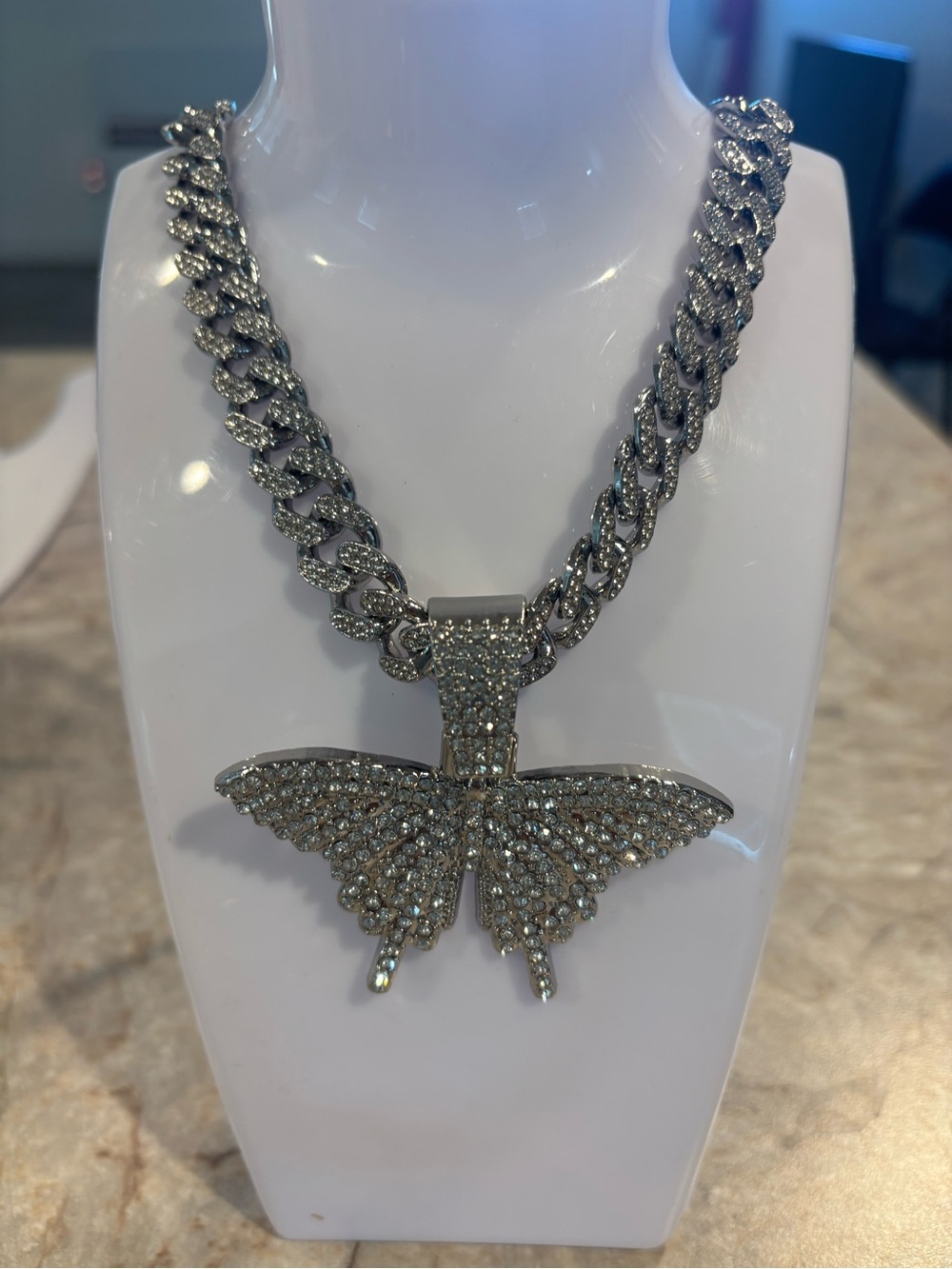 Sparkling Silver Butterfly Pendant Necklace - Women's Jewelry